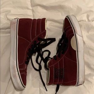 VANS maroon high tops with faux leather interior